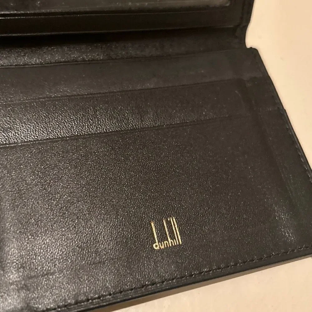 Dunhill Compact Bifold Cardholder ID Wallet Black Leather Minimalist Quiet Luxe